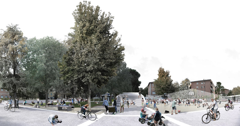 Casalecchio di Reno, una linea di pali bianchi rigenera lo spazio pubblico di piazza Garibaldi