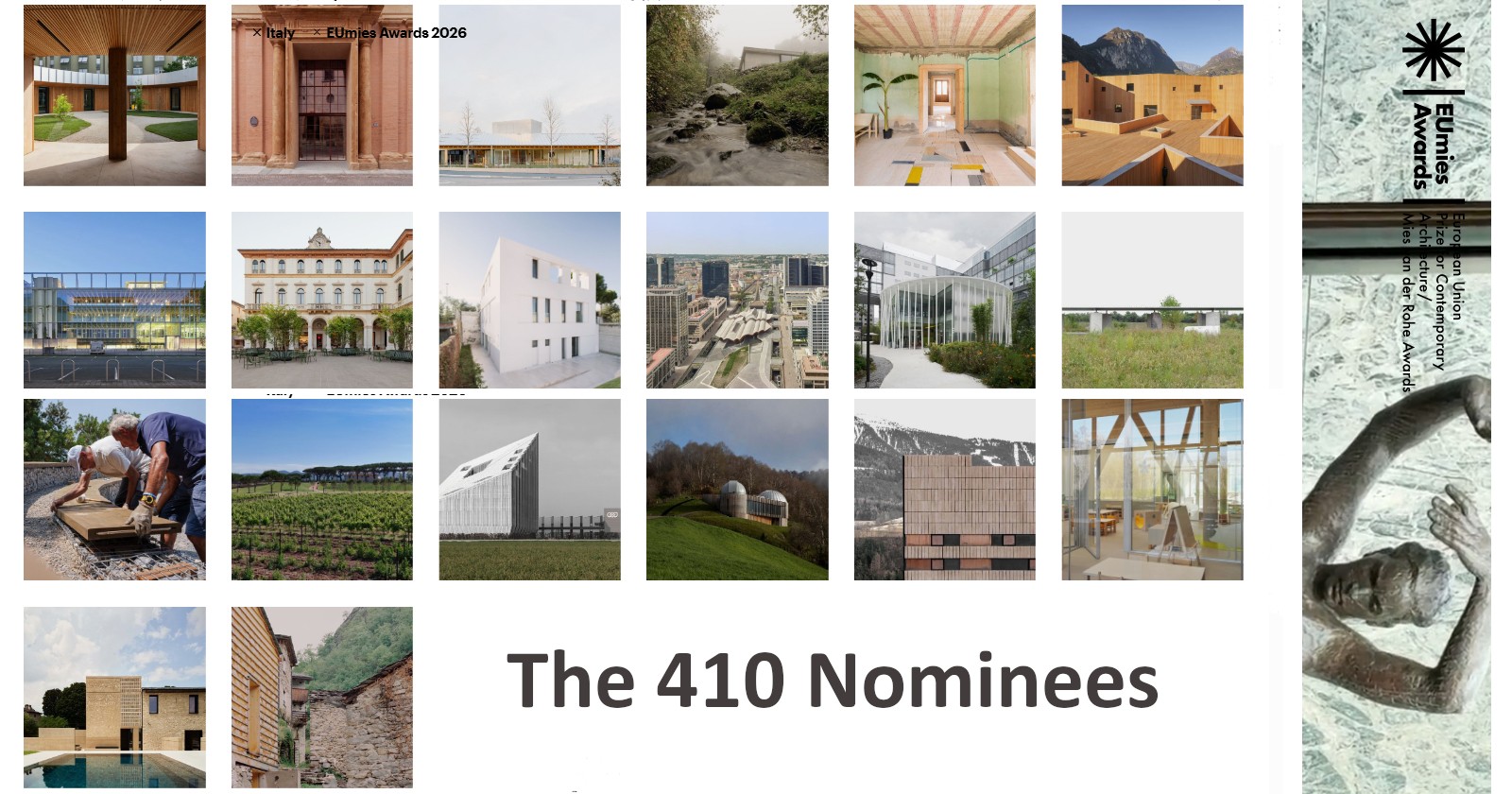 21 architetture italiane in lizza per il Mies van der Rohe Award 2026