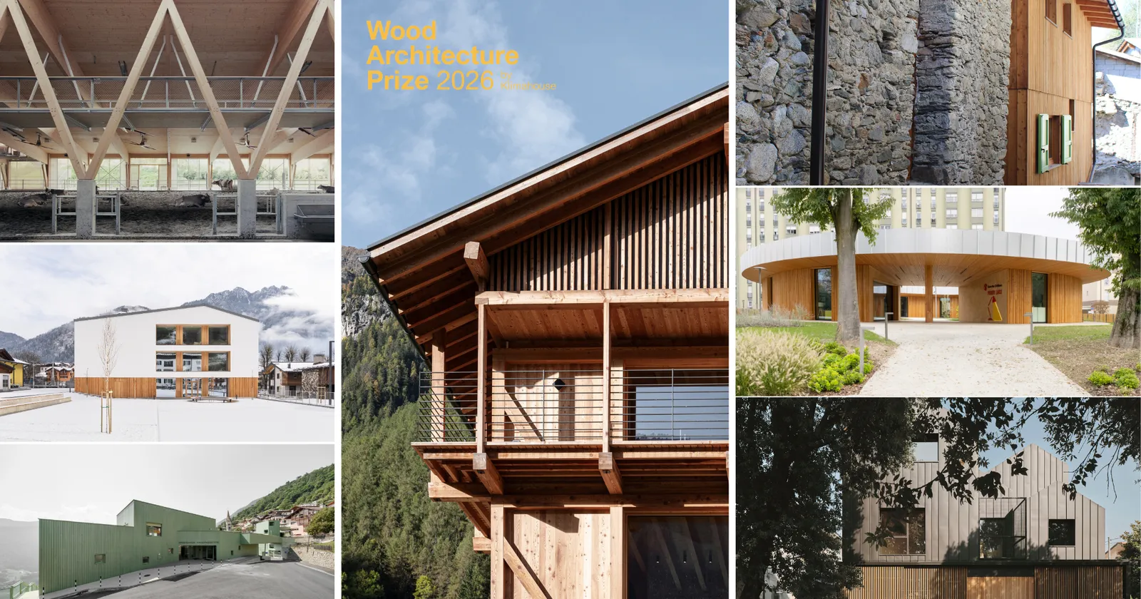 Wood Architecture Prize by Klimahouse 2026. Vincono Studio act_romegialli, Mimeus con Campomarzio e Roland Baldi Architects