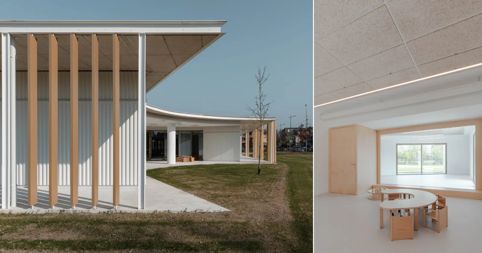 Una linea orizzontale nel paesaggio pianeggiante bergamasco. Completata la scuola dell'infanzia di Capitanio Architetti