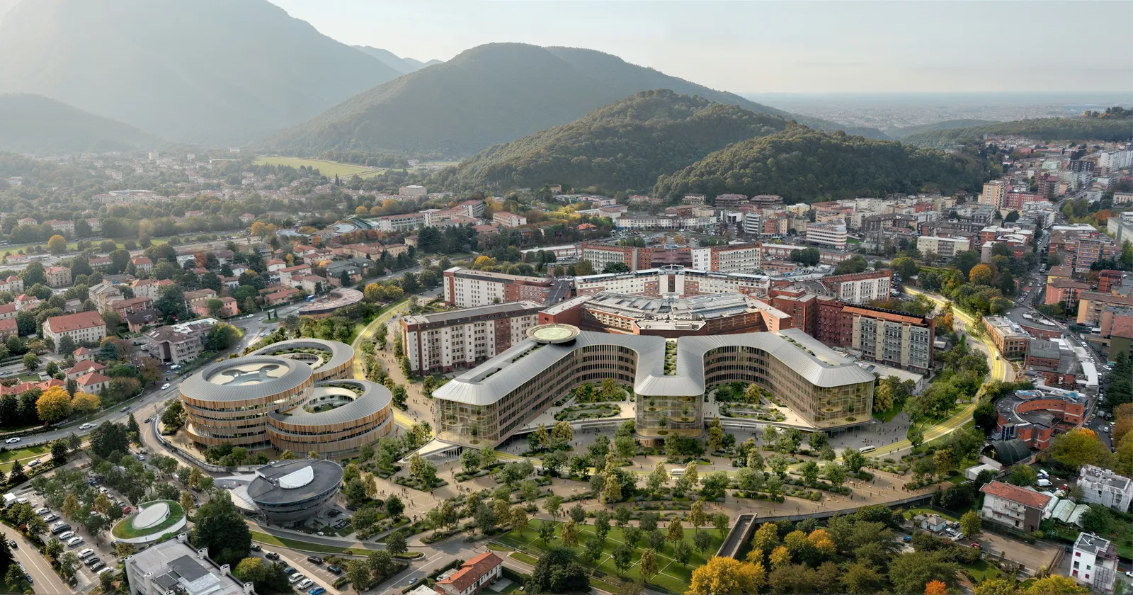 L'Ospedale del Futuro di Brescia sar&agrave; un campus di vetro, curve e giardini terapeutici